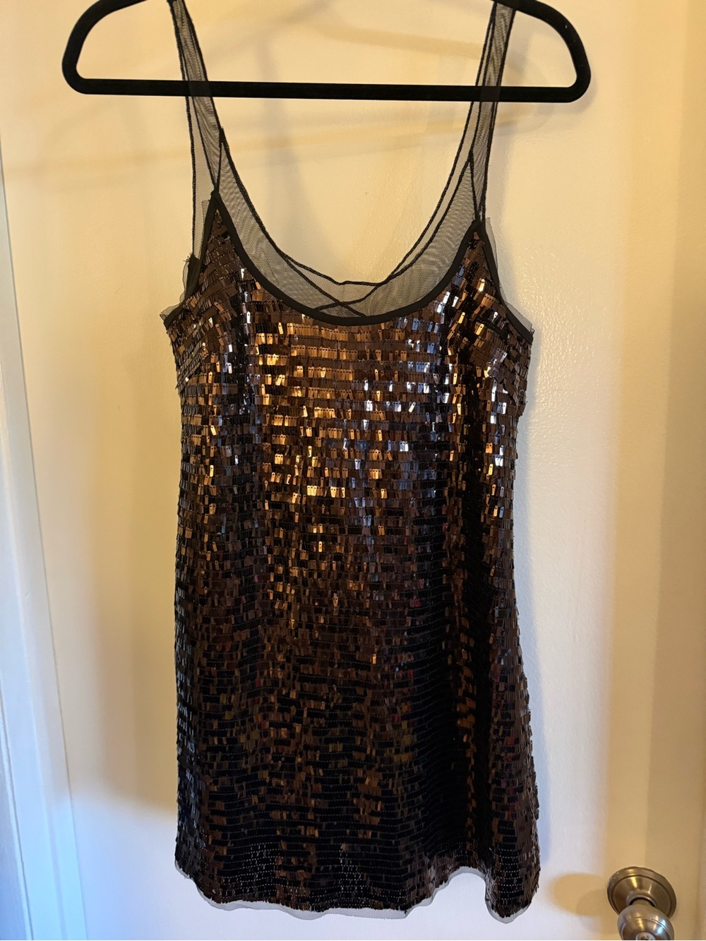 Free People Black Sequin Mesh Slip Dress XS NWT